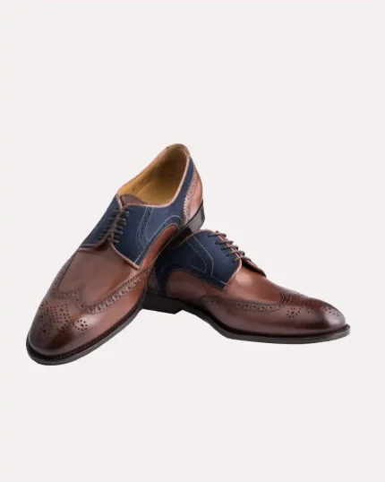 Brown Antique & Blue Suede Wingtip Shoes