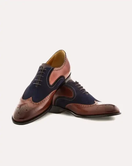Oxford Brown Antique & Blue Suede Wingtip Shoes